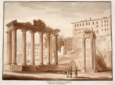 Der Tempel des Glücks, bekannt als der Tempel der Eintracht und der Tempel des Jupiter Tonans, 1833 (Radierung mit brauner Waschung) von Agostino Tofanelli